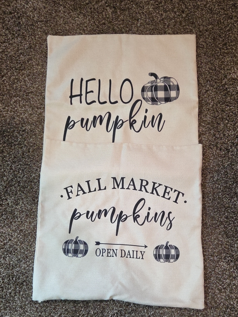 Pr Hello Pumpkin & Fall Market Throw Decorative Pillow Cases- Cream and Black